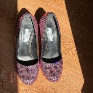 Prada Princess Cinderella Block Heels pink crystals. Size 37